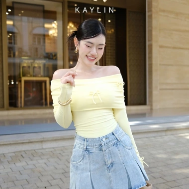 [SALE SỐC] Áo kiểu KAYLIN trễ vai đính nơ, vải thun gân cotton giãn, gợi cảm - N2.333 9