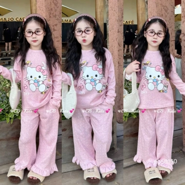 Sale Tết Set Bộ Len Tăm Họa Tiết Mèo Quần Chấm Bi Bé Gái 2.026 Sz7-24kg 89k