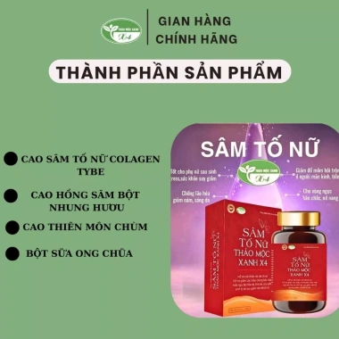 Sâm Tố Nữ Xanh 4 lọ 60 viên – Tăng Collagen, Hỗ Trợ Khô Hạn, Giá 170.000₫ 2 Sâm Tố Nữ Xanh 4 lọ 60 viên – Tăng Collagen, Hỗ Trợ Khô Hạn, Giá 170.000₫ 2