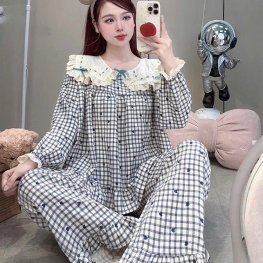 Sammy Bộ Mặc Cổ Sen ren vạt vuông đũi Vân mây mềm xinh xắn Nữ - 134.600 VND