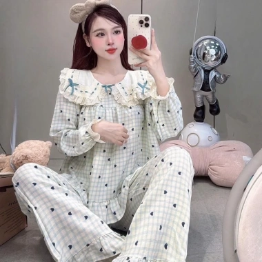 Sammy Bộ Mặc Cổ Sen ren vạt vuông đũi Vân mây mềm xinh xắn Nữ - 134.600 VND