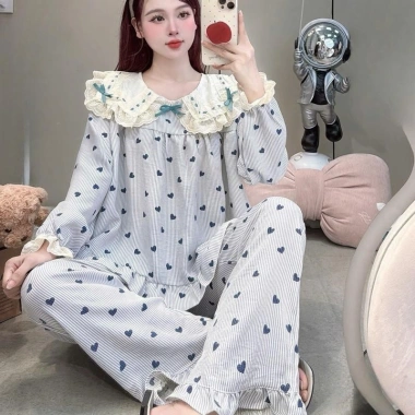 Sammy Bộ Mặc Cổ Sen ren vạt vuông đũi Vân mây mềm xinh xắn Nữ - 134.600 VND