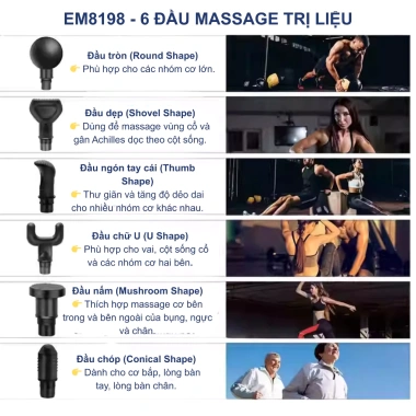 Sẵn hàng Máy Massage EM009/EM8.198 30 mức rung, 7 đầu chuyên sâu, LCD cảm ứng, pin 8h - Giá chỉ 769.000₫