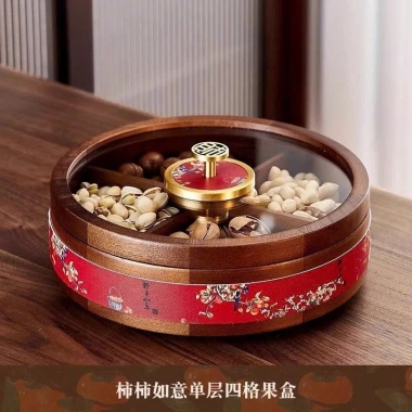 [Sẵn] Khay gỗ nắp hươu xoay 360 - Hộp mứt Tết Trung Hoa hươu vàng cao cấp 2.026 10