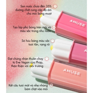 Săn Sale Son Nước Bóng Thuần Chay Amuse Dew Tint 4g - 329k, màu lì lâu trôi