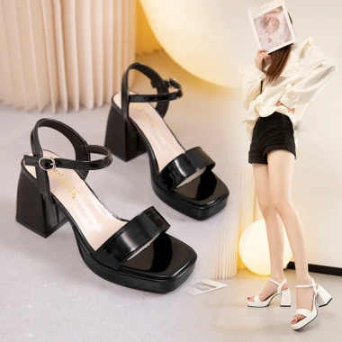 Sandal Cao Gót BMS95 2 Màu Đen Trắng Đế Đúp Cao 10cm Thời Trang Hè 2.023 250k