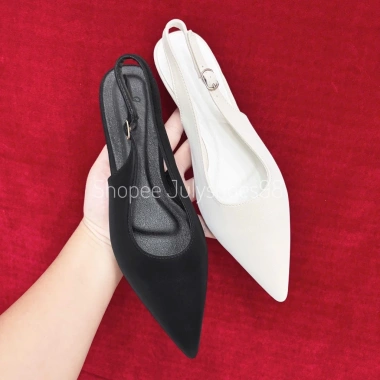 Sandal mũi nhọn đế bệt tuyết nhung, khóa cài, quai sau sang trọng - 175.000₫