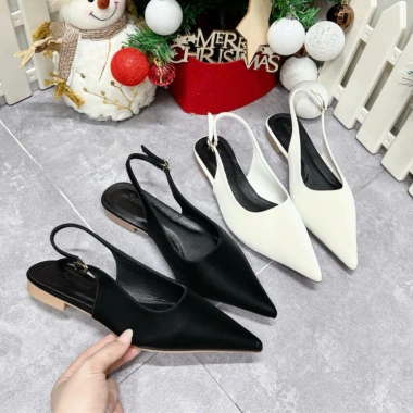 Sandal mũi nhọn đế bệt tuyết nhung, khóa cài, quai sau sang trọng - 175.000₫