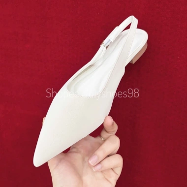 Sandal mũi nhọn đế bệt tuyết nhung, khóa cài, quai sau sang trọng - 175.000₫