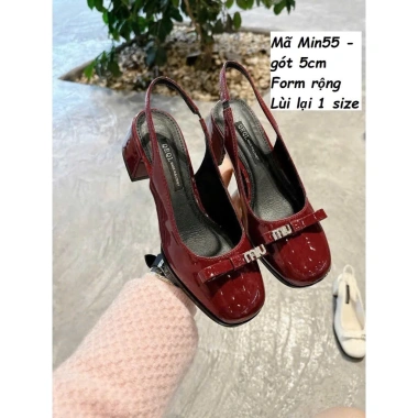Sandal nữ cao gót 5cm vuông hở gót da bóng phối nơ đá Min - Công sở, giá chỉ 238k