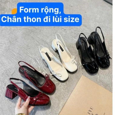 Sandal nữ cao gót 5cm vuông hở gót da bóng phối nơ đá Min - Công sở, giá chỉ 238k