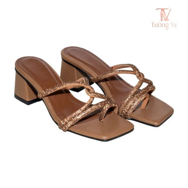 Sandal nữ cao gót quai đá lấp lánh mũi vuông, gót vuông, Dép sục tiệc công sở - Giá chỉ 180.000₫ 3