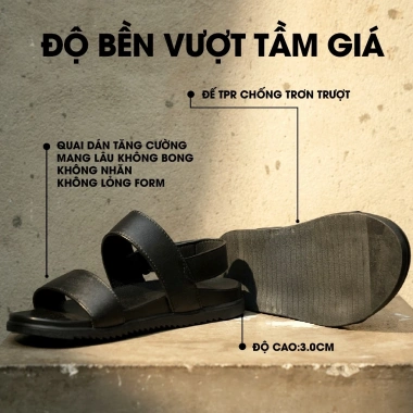 Sandal Quai Hậu Da Bò Unisex Keegan Black Monarch 2 Dây Classic Đi Học Đi Chơi Đi Làm Giá 284.200VND