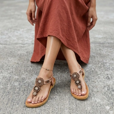 Sandal xỏ ngón nữ thổ cẩm MAILIAA – Quai đính đá, đế mềm, phù hợp đi biển, giá ưu đãi 180.000 VND