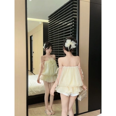 Sang Trọng Dây Đeo Nữ: Áo Voan Cảm Thấy Hoa, Sling Mùa Hè, Ống Top Nhiều Tay 381k 9