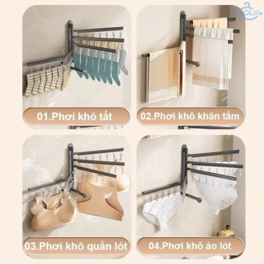 Sào Phơi Inox Móc Phơi Quần Áo Không Cần Khoan Chống Bụi Bẩn Mài Mòn Giá 95.000₫ 8