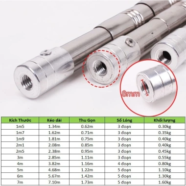 Sào rút inox 3m đa năng, phơi quần áo, treo chậu cây, lồng chim, kèm móc và túi bổi, giá chỉ 76.500đ