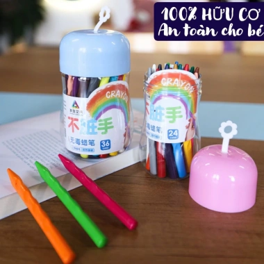 Sáp màu hữu cơ 12/24/36 bút - Hộp nhựa màu chống gãy an toàn không dính tay cho bé 4