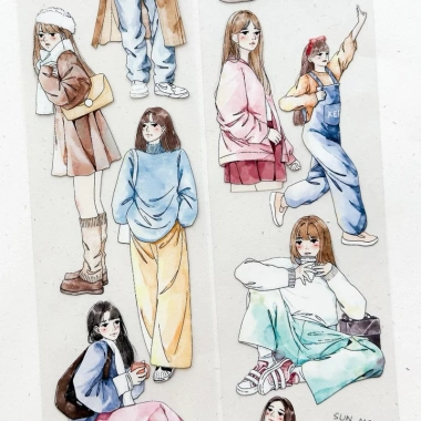 Saunery PET Tape Cô Gái Mùa Đông 6.5x160cm - Trang Trí Bullet Journal, Giá 53.000₫