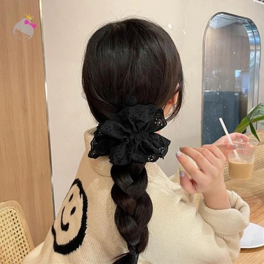 Scrunchie tóc ren cotton Pháp 2 lớp co giãn, đuôi ngựa đẹp - 1 chiếc 6