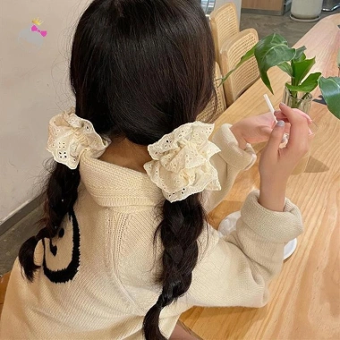 Scrunchie tóc ren cotton Pháp 2 lớp co giãn, đuôi ngựa đẹp - 1 chiếc 7