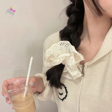 Scrunchie tóc ren cotton Pháp 2 lớp co giãn, đuôi ngựa đẹp - 1 chiếc 8