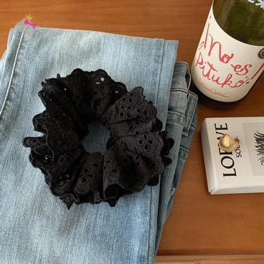Scrunchie tóc ren cotton Pháp 2 lớp co giãn, đuôi ngựa đẹp - 1 chiếc 10