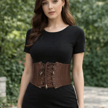 SEIZ6O Da PU Corset Cay Màu Trơn - Eo Rộng, Cummerbunds Giãn, Giảm Béo 146.300₫