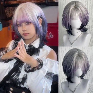 SEIZ6O Tóc Giả Tím Đen Ombre Y2K - Jellyfish Có Nổ, Băng Đô Thoáng Khí, Cosplay 414k