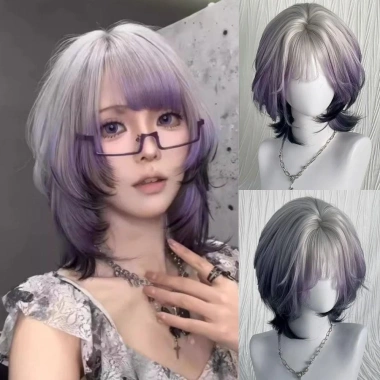 SEIZ6O Tóc Giả Tím Đen Ombre Y2K - Jellyfish Có Nổ, Băng Đô Thoáng Khí, Cosplay 414k 5 SEIZ6O Tóc Giả Tím Đen Ombre Y2K - Jellyfish Có Nổ, Băng Đô Thoáng Khí, Cosplay 414k 5