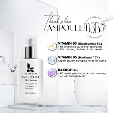 Serum Bakuchiol B3-B5 50ml Dưỡng Trắng, Giảm Mụn, Thu Nhỏ Lỗ Chân Lông - K Lady Care 420k