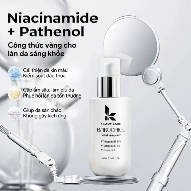 Serum Bakuchiol B3-B5 50ml Dưỡng Trắng, Giảm Mụn, Thu Nhỏ Lỗ Chân Lông - K Lady Care 420k