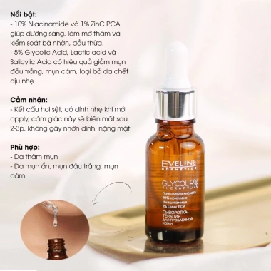Serum Eveline 10% Niacinamide Glycol Therapy 18ml Giảm mụn, thâm, làm trắng, 200.000 VND