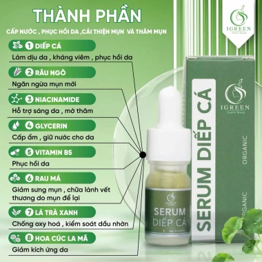 Serum Mụn Diếp Cá IGREEN 10ml - Giảm Mụn, Thâm, Se Khít Lỗ Chân Lông, Đều Màu Da, Tặng Bông Rửa Mặt - 169.000đ 3