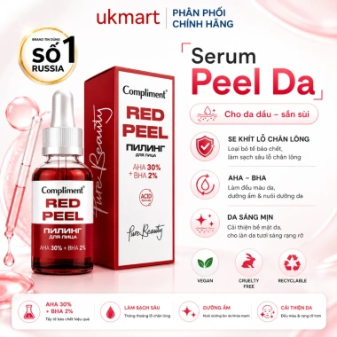 Serum Red Peel Compliment AHA 30% BHA 2% – Tẩy tế bào chết sinh học, tái tạo sáng da, kiềm dầu 27ml – 109.000đ