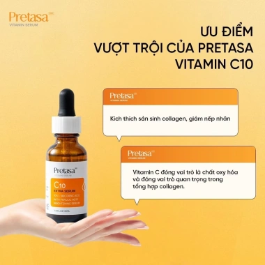 Serum Sáng Da Mờ Thâm Vitamin C PRETASA C10 Extra - KARMEL, Giá 1.45 Triệu, Dưỡng ẩm Trắng Da