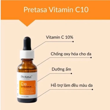 Serum Sáng Da Mờ Thâm Vitamin C PRETASA C10 Extra - KARMEL, Giá 1.45 Triệu, Dưỡng ẩm Trắng Da