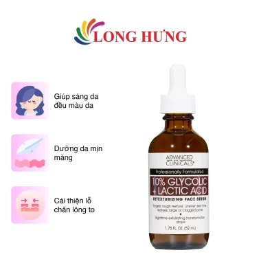 Serum Tế Bào Chết Hóa Học Advanced Clinicals 10% Glycolic + Lactic Acid - Giá 549k