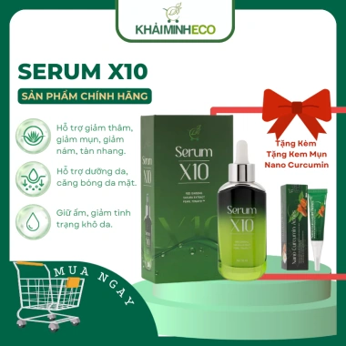 Serum X10 Thuần Chay - Tặng Kem Mụn Nano Curcumin, Sạch Mụn, Căng Bóng, Trắng Hồng, Chỉ 119k (Giảm 32k)
