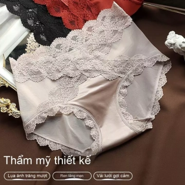 Set 1-3 Quần Lót Ren Nữ Cao Cấp Su Lụa Ren hoa Thoáng mát Plus Size M-XL Xiagunai 2.438