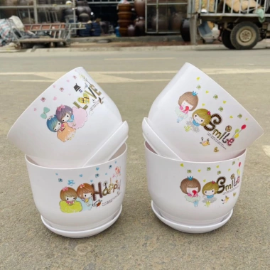 Set 10 chậu nhựa tròn giả sứ họa tiết cao cấp kèm đĩa KT 18x13.5cm 185.000₫ 2