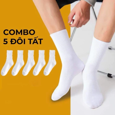 Sét 10 đôi tất cổ cao nam nữ - 5 đôi dài dệt kim co dãn, chỉ 38.000 VNĐ