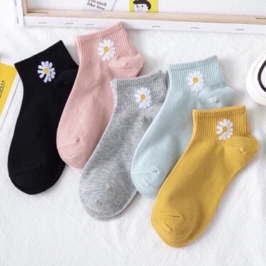 Set 10 Đôi Tất & Vớ Hoa Cúc Nhiều Màu, Thể Thao Cổ Ngắn, Vải Dệt Kim ms20 - Giá 41.900 VNĐ