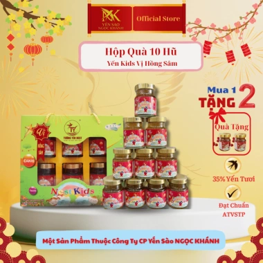 Set 10 Hũ Yến Ngọc Khánh Tổ Yến Chưng Sẵn 35% 70ml Vị Hồng Sâm Quà Tết Quà Biếu Tặng Bé