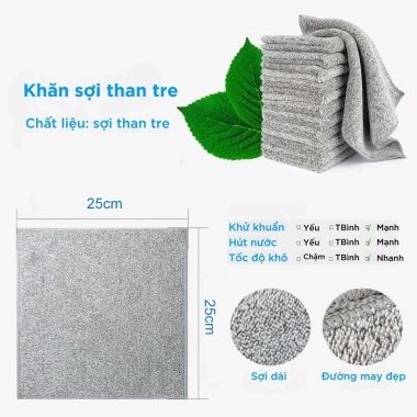 Set 10 Khăn Than Tre Lau Bếp Đa Năng - Siêu Thấm Hút, Giá Chỉ 6.500 VND