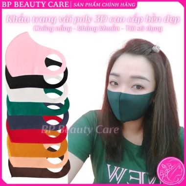 Set 10 khẩu trang vải poly 3D cao cấp màu trơn, bền đẹp, chống nắng bụi, tái sử dụng - 16.000₫