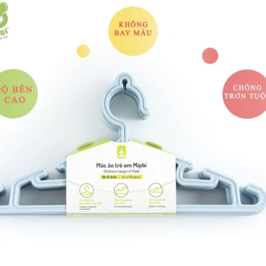 Set 10 móc quần áo trẻ em Mipbi chống trượt, nhựa không phai - Giá 50.000₫ (giảm từ 61.000₫)