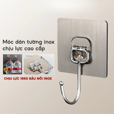 Set 10 Móc Thép Dán Tường Inox 304 - Chống Gỉ, 10KG, Dán Bề Mặt Không Khoan - 19.000 VND