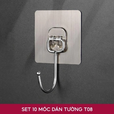 Set 10 Móc Thép Dán Tường Inox 304 - Chống Gỉ, 10KG, Dán Bề Mặt Không Khoan - 19.000 VND