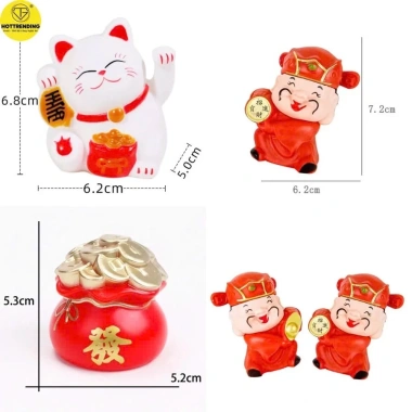 Set 10 Ông Thần Tài & Mèo Thần Tài - Trang Trí Tết, Bánh Kem, Tài Lộc, Giá 50.000₫